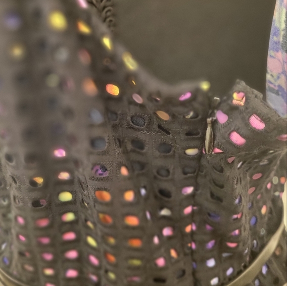 Lane Bryant Size 18 Fit & Flare Party Dress Sleeveless Black Eyelet Line V Neck - Picture 5 of 12